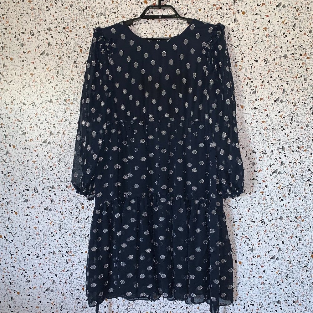Calvin Klein Navy Blue Sheer Tie Waist Dress Size 16